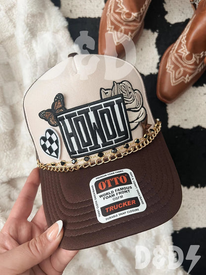 Howdy Darlin’  Trucker Patch Hat, Iron Patches, Trucker Hat, Cowgirl Trucker Hat, Woman’s Trucker Hat, Camo Trucker Hat With Patches