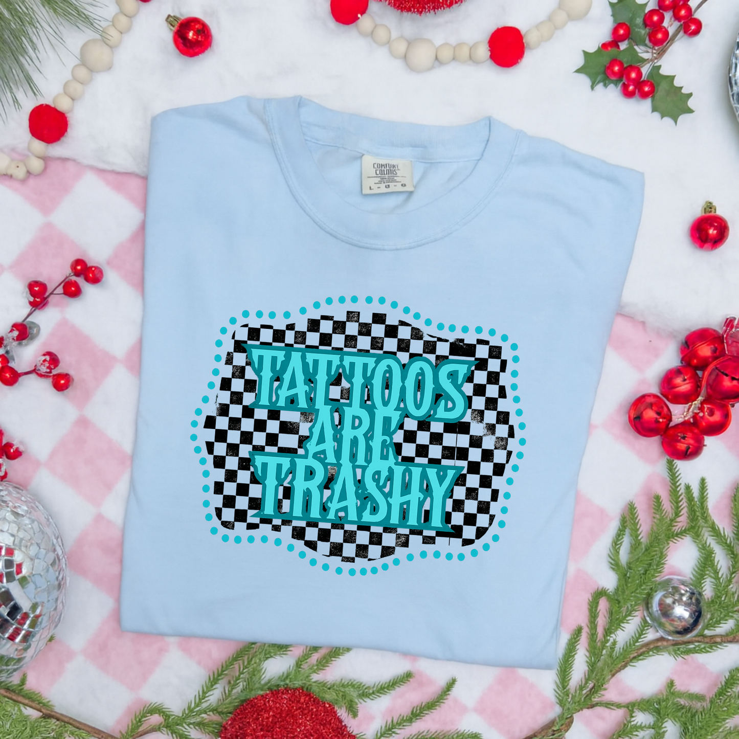 Tattoos Are Trashy Checkered Graphic T-Shirt